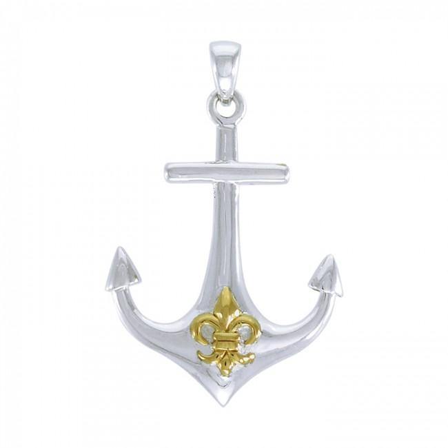 Anchored in the royalty of Fleur-de-Lis ~ Sterling Silver Jewelry Pendant with 14k Gold Accent - Jewelry