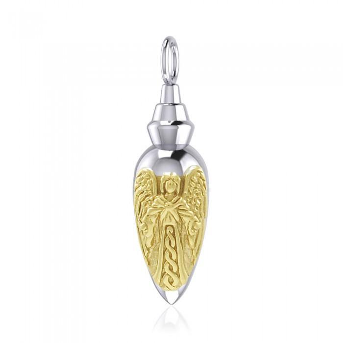 Archangel Uriel Silver and Gold Vial Pendant MPD4068 - Jewelry