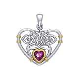 Celtic Heart Silver and Gold Pendant with Gemstone MPD4665 - Jewelry