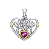 Celtic Heart Silver and Gold Pendant with Gemstone MPD4665