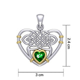 Celtic Heart Silver and Gold Pendant with Gemstone MPD4665 - Jewelry