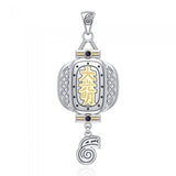 The Reiki Japanese Lantern and Dangling Dai Ko Myo Symbol Silver and Gold Pendant with Gemstone MPD4927 - Jewelry