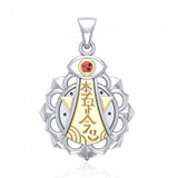 Chakra and Reiki Distance Healing Silver and Gold Pendant with Gemstone MPD4929 - Jewelry