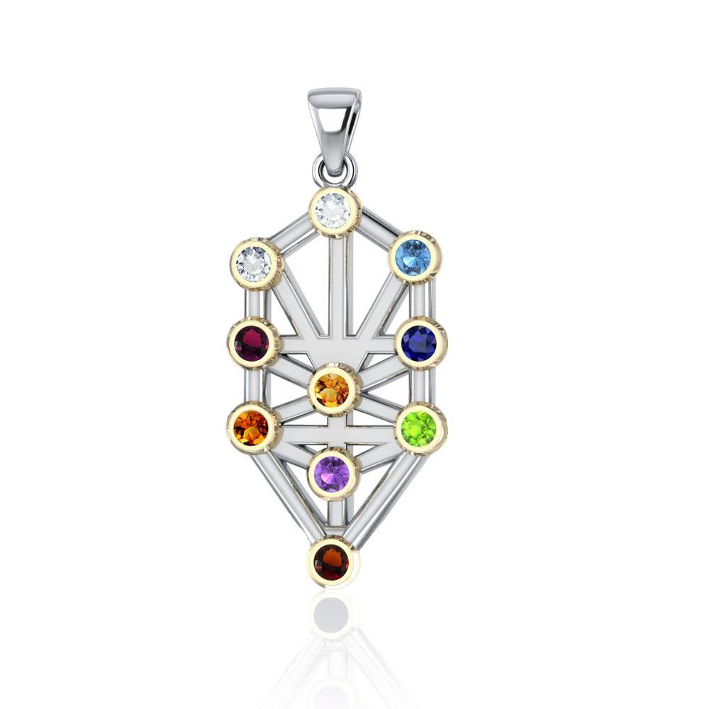 Kabbalah with Chakra Gemstone Silver and Gold Pendant MPD5074 - Jewelry