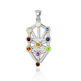 Kabbalah with Chakra Gemstone Silver and Gold Pendant MPD5074 - Jewelry