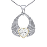 Gemstone Heart Angel Wings Silver and Gold Pendant MPD5169 - Jewelry