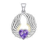 Gemstone Heart and Angel Wings Silver and 14K Gold Plated Pendant MPD5223