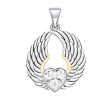 Gemstone Heart and Angel Wings Silver and 14K Gold Plated Pendant MPD5223 - Jewelry