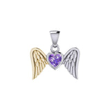 Gemstone Heart and Flying Angel Wings Silver and Gold Pendant MPD5228 - Jewelry