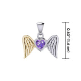 Gemstone Heart and Flying Angel Wings Silver and Gold Pendant MPD5228 - Jewelry