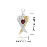 Heart Gemstone and Double Angel Wings Silver and 14K Gold Plate Pendant MPD5229 - Jewelry