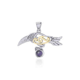 Celtic Spirit Raven with Gemstone Silver and Gold Pendant MPD5252 - Jewelry