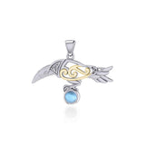 Celtic Spirit Raven with Gemstone Silver and Gold Pendant MPD5252 - Jewelry