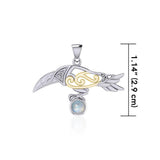 Celtic Spirit Raven with Gemstone Silver and Gold Pendant MPD5252 - Jewelry