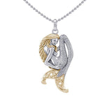 Celtic Mermaid Goddess Sterling Silver ad Gold Pendant MPD5256 - Jewelry