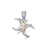 The Diagonal Power Moon Silver and Gold Pendant MPD5259 - Jewelry