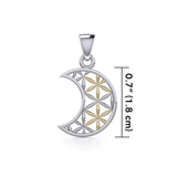 The Flower of Life in Crescent Moon Silver and Gold Pendant MPD5265 - Jewelry