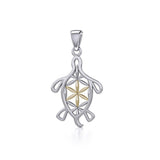 Turtle with Flower of Life Shell Silver and Gold Pendant MPD5271 - Jewelry