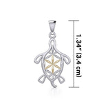 Turtle with Flower of Life Shell Silver and Gold Pendant MPD5271 - Jewelry