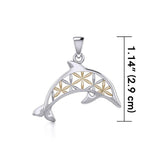 Swimming Dolphin with Flower of Life Silver and Gold Accent Pendant MPD5272 - Jewelry