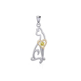 Lovely Heart Cat Silver and Gold Pendant with Gem MPD5273 - Jewelry