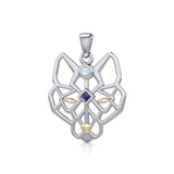 Geometric Wolf Silver and Gold Pendant with Gemstone MPD5276