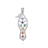 Geometric Raven Silver and Gold Pendant with Chakra Gemstone MPD5277