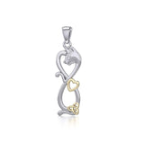 Infinity Cat with Heart and Celtic Trinity Knot Silver and Gold Pendant MPD5279 - Jewelry