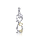 Infinity Cat with Heart and Celtic Trinity Knot Silver and Gold Pendant MPD5279