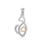 Running Cat with Golden Heart Silver Pendant MPD5280