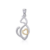 Running Cat with Golden Heart Silver Pendant MPD5280 - Jewelry