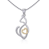 Running Cat with Golden Heart Silver Pendant MPD5280 - Jewelry