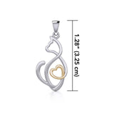 Running Cat with Golden Heart Silver Pendant MPD5280 - Jewelry