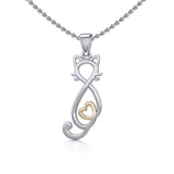 Cat with Golden Heart Silver Pendant MPD5281 - Jewelry