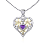 Silver and Gold Geometric Heart Flower of Life Pendant with Gemstone MPD5282 - Jewelry