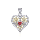 Silver and Gold Geometric Heart Flower of Life Pendant with Gemstone MPD5282 - Jewelry