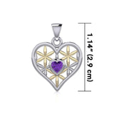 Silver and Gold Geometric Heart Flower of Life Pendant with Gemstone MPD5282 - Jewelry