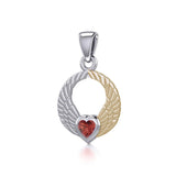 Double Angel Wings Silver and 14K Gold Plate Pendant with Gemstone MPD5286 - Jewelry