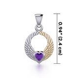 Double Angel Wings Silver and 14K Gold Plate Pendant with Gemstone MPD5286 - Jewelry