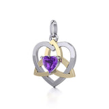The Celtic Trinity Heart Silver and Gold Pendant with Gemstone MPD5287 - Jewelry