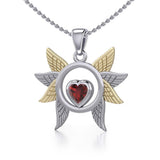 Spreading Angel Wings Silver and 14K Gold Plate Pendant with Gemstone MPD5289 - Jewelry