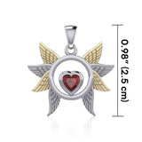 Spreading Angel Wings Silver and 14K Gold Plate Pendant with Gemstone MPD5289 - Jewelry