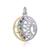 Sun and Moon Silver and Gold Pendant with Chakra Gemstone MPD5290 - Jewelry