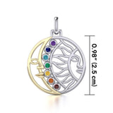 Sun and Moon Silver and Gold Pendant with Chakra Gemstone MPD5290 - Jewelry