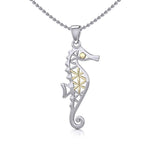 Silver and Gold Accent Flower of Life Seahorse Pendant MPD5299 - Jewelry
