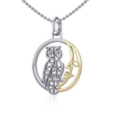 Silver Flower of Life Owl on The Golden Moon Pendant MPD5300 - Jewelry