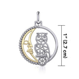 Silver Flower of Life Owl on The Golden Crescent Moon Pendant MPD5301 - Jewelry