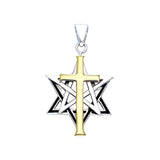 Cross The Star Star Of David Silver with 14k gold accents Pendant MPD532 - Jewelry