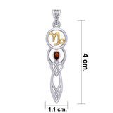 Celtic Goddess Capricorn Astrology Zodiac Sign Silver and Gold Accents Pendant with Garnet MPD5932