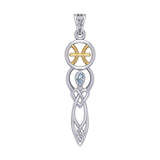 Celtic Goddess Pisces Astrology Zodiac Sign Silver and Gold Accents Pendant with Aquamarine MPD5934